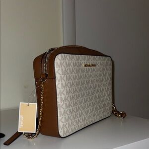 Michael Kors Tan and Cream Logo Crossbody Bag